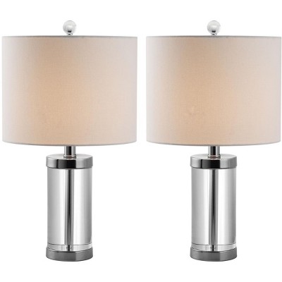 Laurie Clear Crystal Cylinder Table Lamp Set with White Cotton Shade