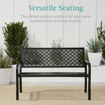 Elegant Geometric Steel Outdoor Bench in Black