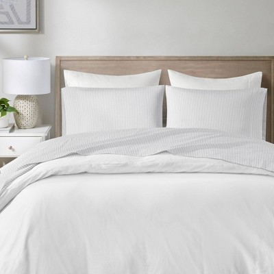 King Gray Stripe Cotton Percale Sheet Set