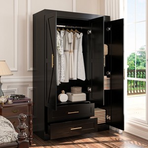 APRILSOUL Shaker Style Classic Three-Door Wardrobe, Wood Bedroom Armoire with Hanging Rod and Shelves - 1 of 4