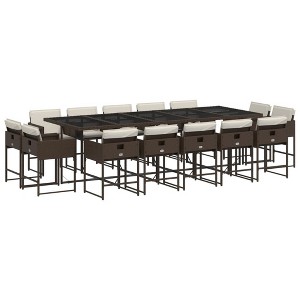vidaXL Patio Dining Set with Cushions 15 Piece Brown Poly Rattan - PE Rattan Outdoor Furniture for Garden/Backyard/Patio - 1 of 4