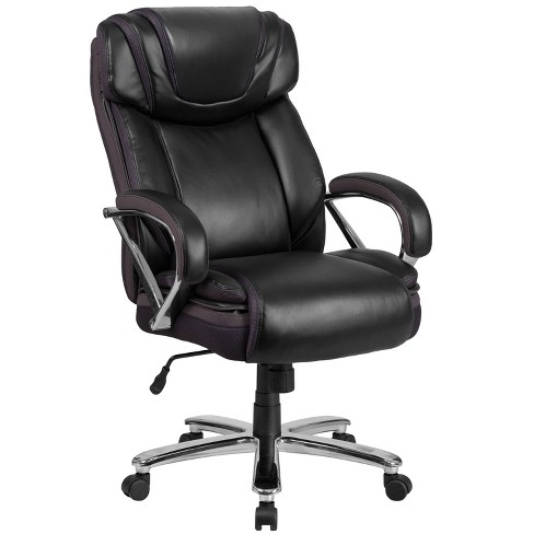 Emma and Oliver 500 lb. Big Tall Black LeatherSoft Ergonomic Office Chair with Extra Wide Seat