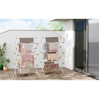 Foldable White Steel Frame Clothes Drying Rack