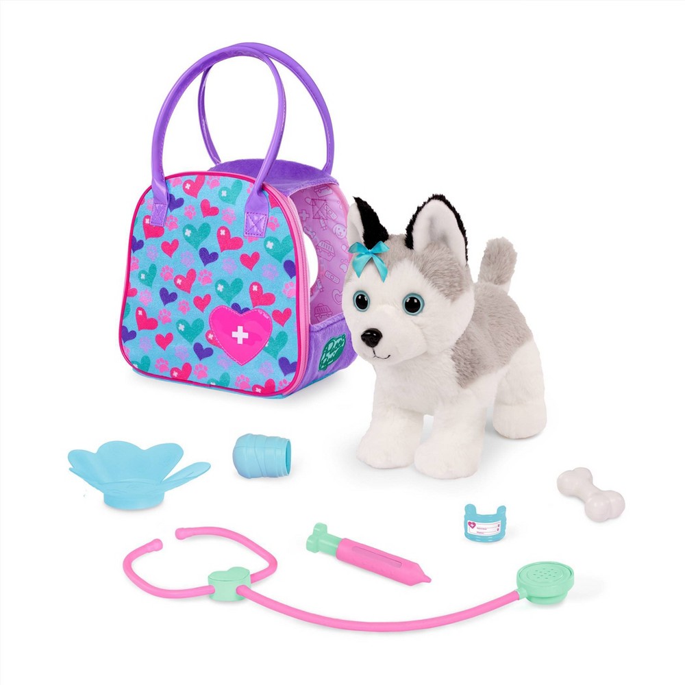 Photos - Soft Toy Pucci Pups 9.5" Vet Toys Plush Husky & Vet Carrier Playset