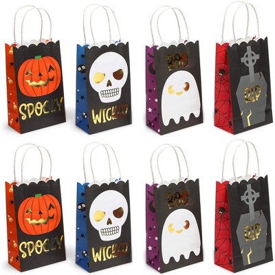 Spooky Central 24-Pack Halloween Paper Party Favor Bags Small Gift Bags with Handles (Gold Foil, 5 x 9 x 3 In)