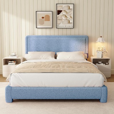Dyonery Full Size Upholstered Bed Frame with Headboard, Soft Rounded Corners, No Box Spring Required, Adjustable Headboard, Easy Assembly, Beige