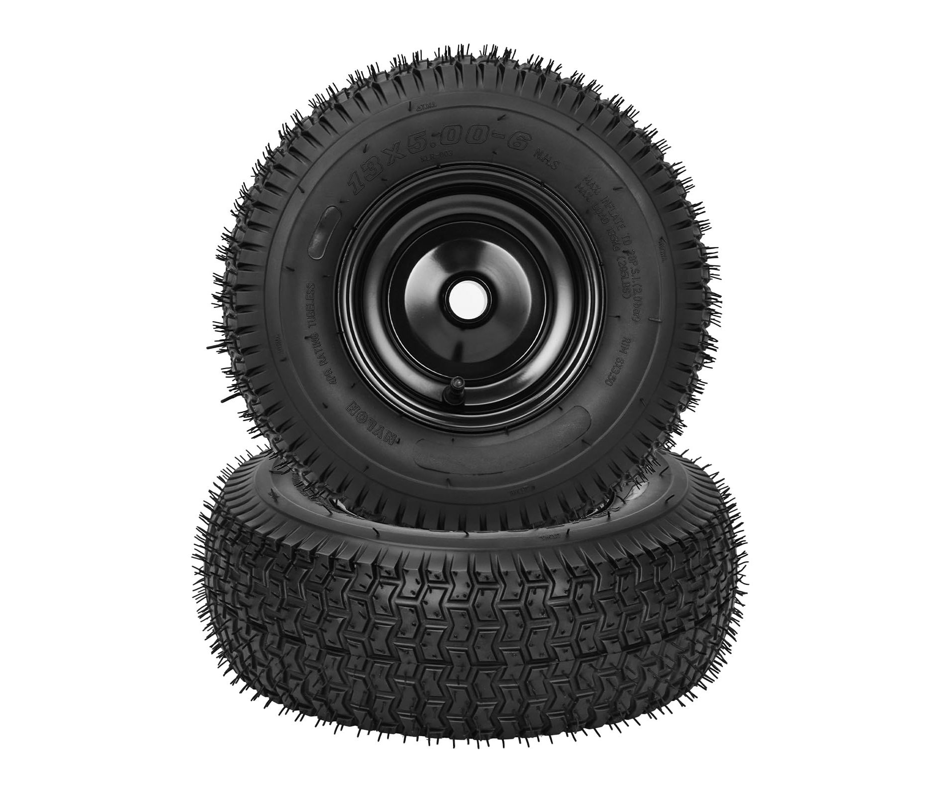 Lawn Mower Tires 13x5x6 Flat Free Solid Rubber 2-Pack. Turf 6" Rim 25.5mm Bore for Zero-Turn Mowers & Residential Use