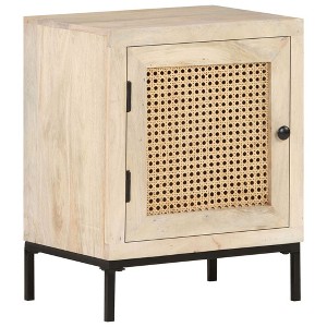 vidaXL Bedside Cabinet 15.7"x11.8"x19.7" Solid Mango Wood and Natural Cane - 1 of 4