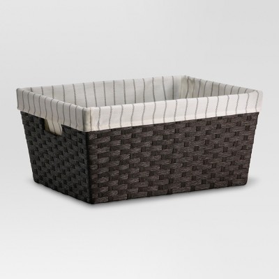 dark brown wicker storage baskets