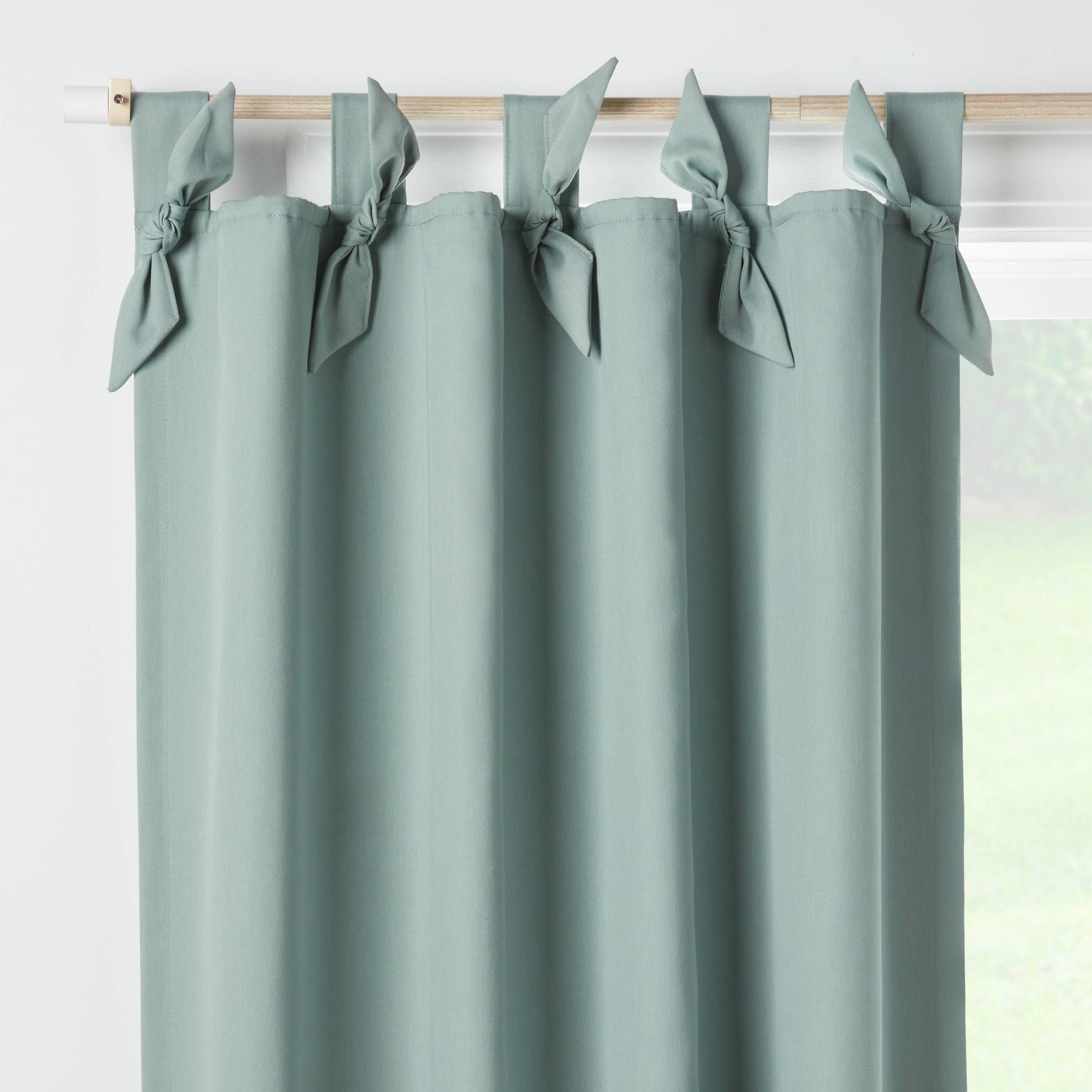 42"W x 84"L Tie Top Embellished Kids' Blackout Window Curtain Panel Green with Ties - Pillowfort™