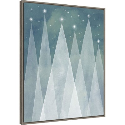 Mod Evergreen Trees Aquarelle Canvas Framed Wall Art