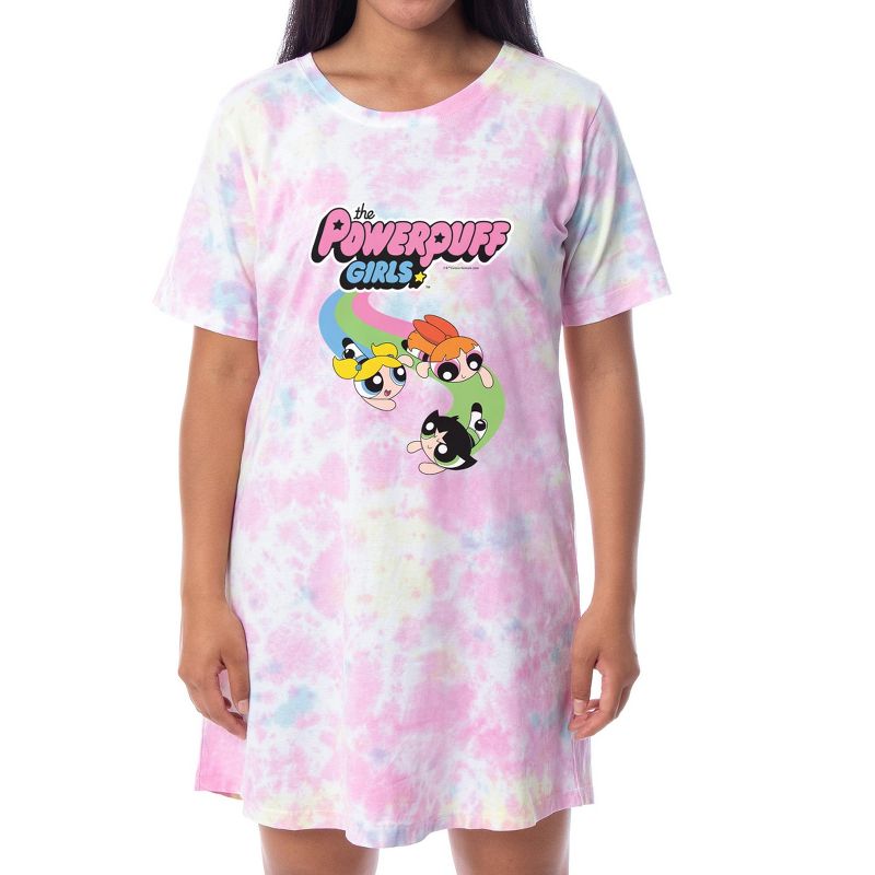 The Powerpuff Girls Women's TV Show Tie-Dye Nightgown Pajama Shirt Dress Multicolored, 4 of 5