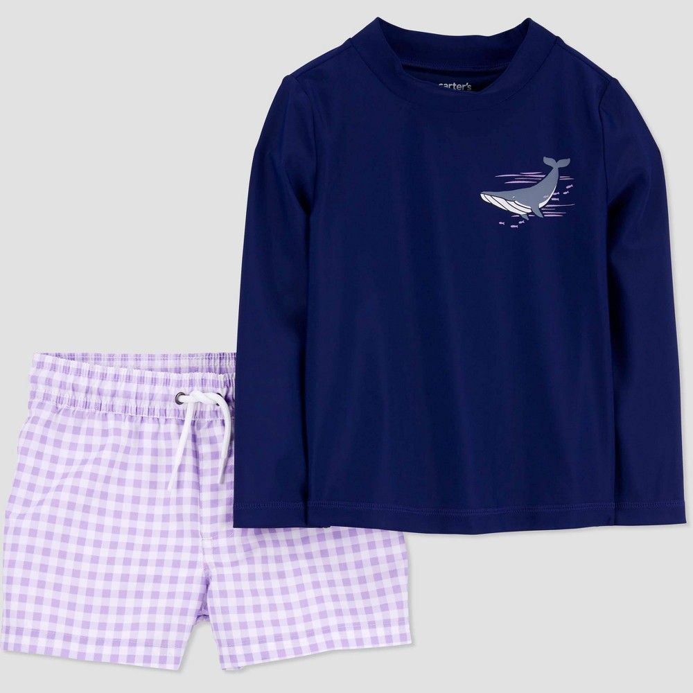 Carter's Just One You®? Toddler Boys' Long Sleeve Rash Guard Set - Purple/White 2T