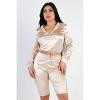 Slickblue Lace Detail Satin Hooded Crop Top with Biker Shorts Set, Streetwear Style, Black or Champagne, Size S-L - 2 of 4