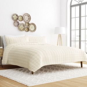 Quilted Coverlet and Shams Set Damask Square Herringbone Pattern - Becky Cameron - 1 of 4