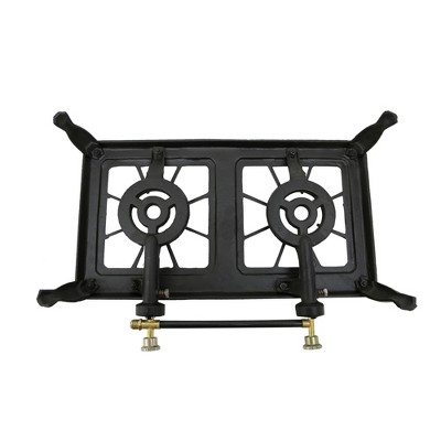 Double Burner Black Cast Iron Propane Camping Stove