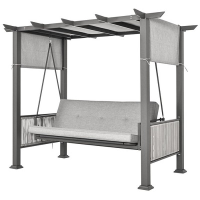 Pamapic 3-Person Gray Metal Patio Swing with Cushion