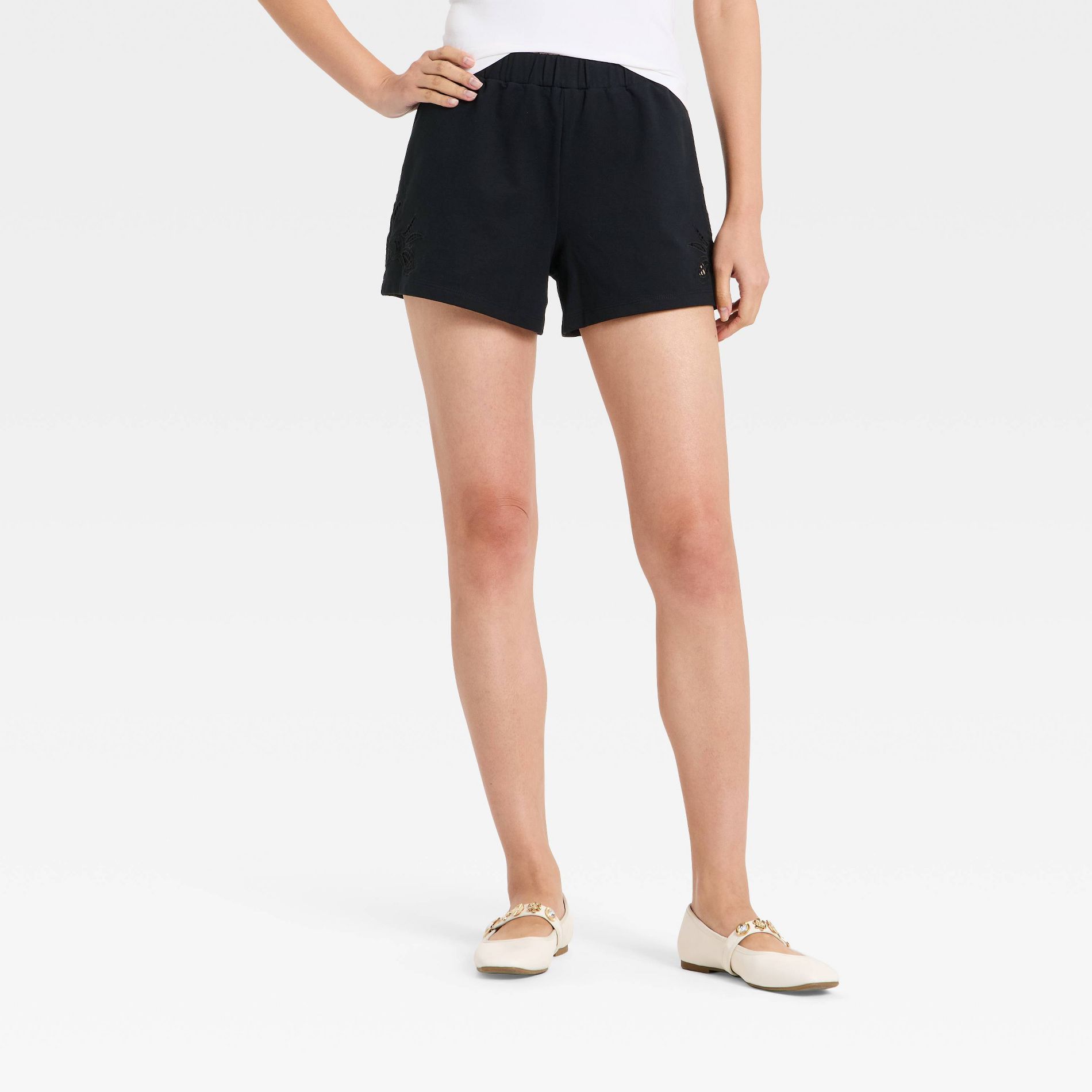 Women's Knit Eyelet Leisure Shorts - A New Day™