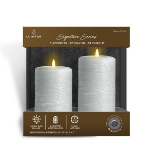 LumiPur 2pk 5" and 7" Signature Natural Glow Flameless Wax Pillar LED Candle Gray - 1 of 4