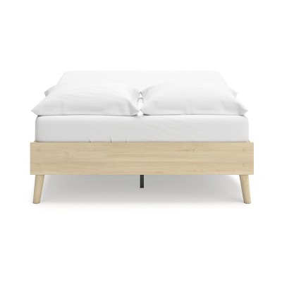 Light Brown Full Platform Bed with Wood Frame and Storage