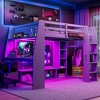 Whisen Wood Twin Size Gaming Loft Bed with Desk, Multi-storage Shelves, LED and a Hanging Clothes Rack - 2 of 4