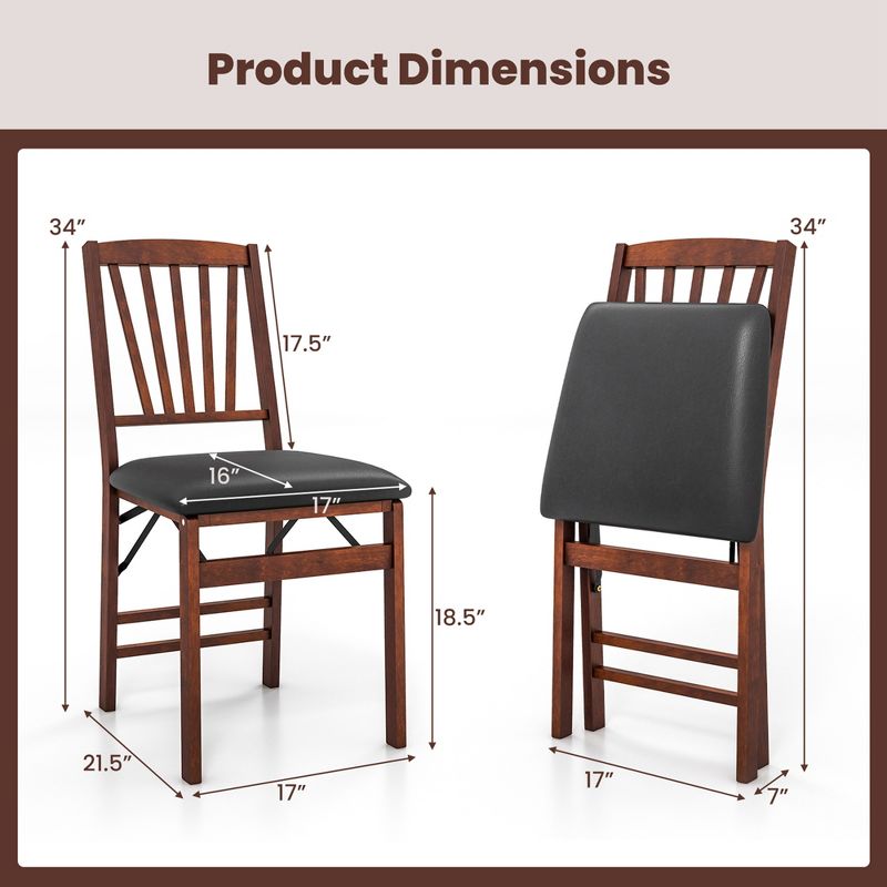 Costway 2 Pack Folding Dining Chairs Foldable Chairs with PVC Padded Seat & High Backrest, 4 of 11