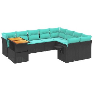 vidaXL 10 Piece Patio Sofa Set with Cushions Black Poly Rattan - 1 of 4