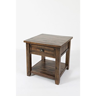 Rustic Brown Acacia Wood End Table with Storage