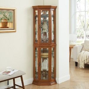 APRILSOUL Lighted Corner Display with Tempered Glass Door, Cabinet with Adjustable Shelf Glass Cabinet Shelves Bead Bulb Included - 1 of 4