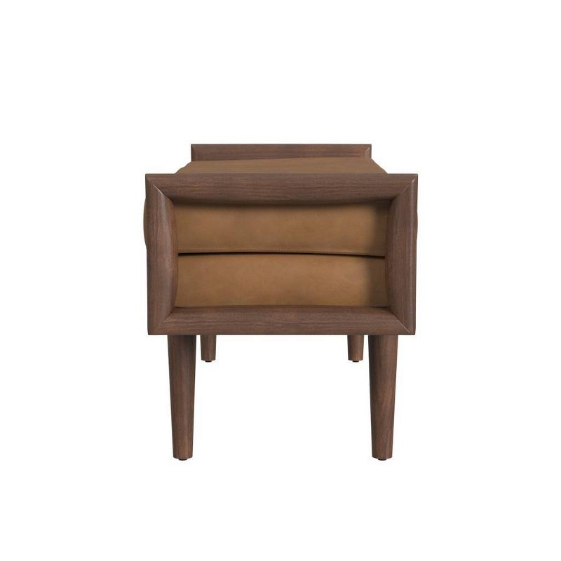 Wood Bench with Upholstered Seat Faux Leather Caramel - HomePop, 4 of 11
