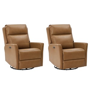 Mario Genuine Leather Transitional Power Recliner with USB Ports Set of 2 | ARTFUL LIVING DESIGN-CAMEL - 1 of 4
