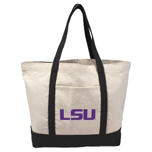 LSU Tigers Primary Logo Canvas Tote Bag With External Pocket, Reusable Shoulder Bag for Shopping, School, Beach - 1 of 4