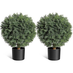 GustoWave Set of 2 Artificial Cedar Topiary Ball Trees with Black
