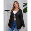 Clearlove Women's Plus Size Tie Front Knit Cardigan Hollow Out Long Sleeve Shrug Sweater - 4 of 4
