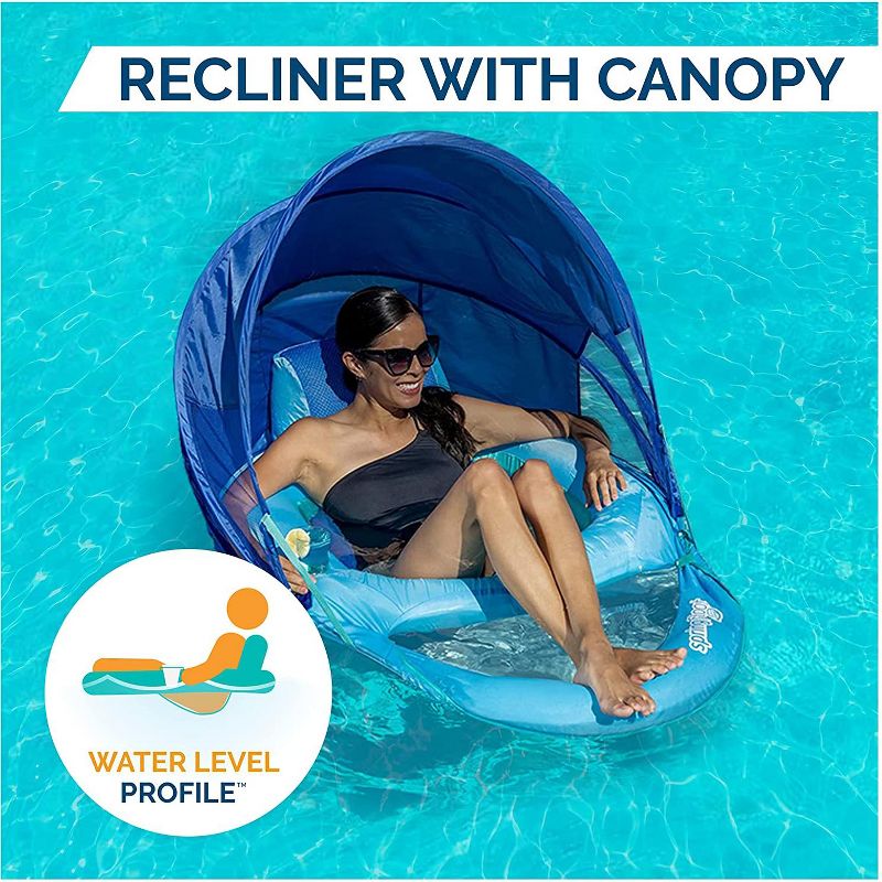SwimWays Spring Float Recliner with Canopy Water Summertime Lounge Seat, Blue, 4 of 6
