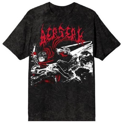 Berserk Guts & Monster Manga Art Men's Black Mineral Wash Crew Neck Short Sleeve T-shirt