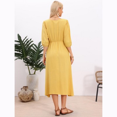 Женские платья INSPIRE CHIC Women's Boho Crochet Panel 3/4 Sleeve Casual Beach Maxi Dresses Medium Yellow — фото 3