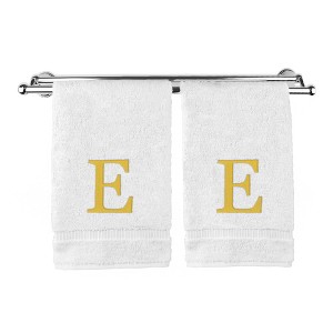 BC BARE COTTON Monogrammed Hand Towel, 100% Turkish Cotton - Set of 2 - White - Gold Block - 1 of 4