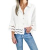 Coolmee Women's 3/4 Bell Sleeve Button Down Shirts Casual Ruffle Hem Tops Eyelet Blouse - 2 of 3