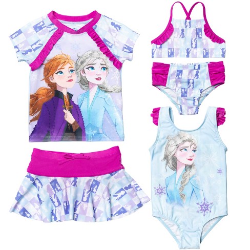 Disney Frozen Anna Elsa Girls One Piece Bathing Suit Bikini Rash Guard Modest Swimsuit Skirt And Bottom 5 Set Little Kid To Big Kid :