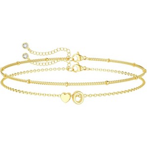 Dainty Initial Heart Gold Bracelets for Women Trendy, 14K Real Gold Letter Charm Bracelet Jewelry - 1 of 4
