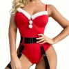 Clotth Bodysuit for Christmas - Charming Bodycon Lingerie Set, Cute Collar and Cuffs, Button Detail, Black Thigh loops, Red - 4 of 4