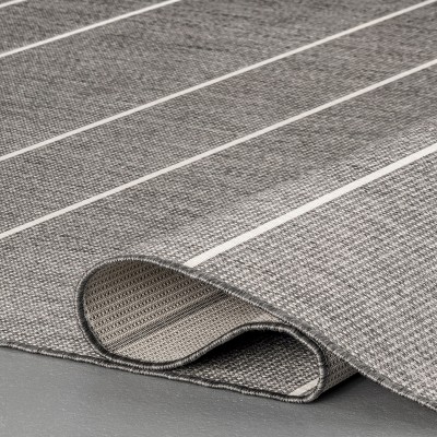 Modern Striped Gray Synthetic 64" Rectangular Easy-Care Rug