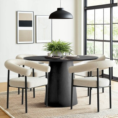 5-Piece Dining Set for 4 ,Wood 46" Round Dining Table with Upholstered Boucle Dining Chairs with Metal Legs for Dining Room-Tanpinhause