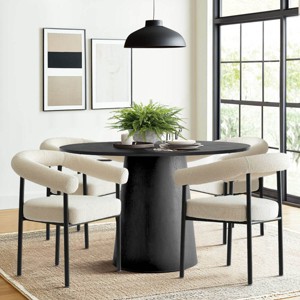 5-Piece Dining Set for 4 ,Wood 46" Round Dining Table with Upholstered Boucle Dining Chairs with Metal Legs for Dining Room-Tanpinhause - 1 of 4