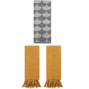 REGALWOVEN 3 Packs Geometric and Solid Absorbent Soft Cotton Hand Towel Set - 1 of 4