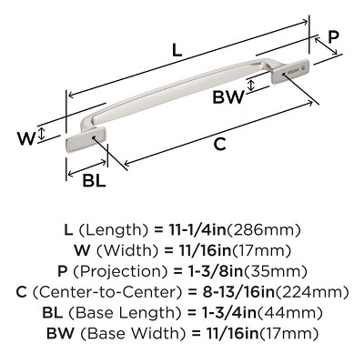 Highland Ridge 8-13/16" Satin Nickel Cabinet Bar Pull