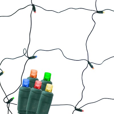 Sunnydaze Electric Plug-In 70ct LED Indoor/Outdoor Net String Lights 5mm Wide Angle Blue, Red, Yellow, Green and Orange - 6' x 4' Green Wire