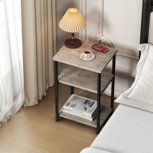 Minimalist modern portable record player stand, iron + MDF three-tier side table, suitable for bedside, sofa, or coffee tables. - 1 of 4