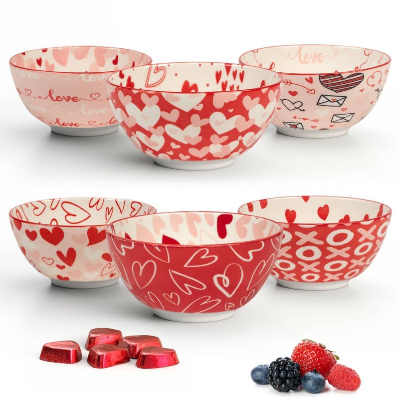 Certified International Set of 6 Valentine&#39;s Day Dining Bowls Red/White, 2 of 5